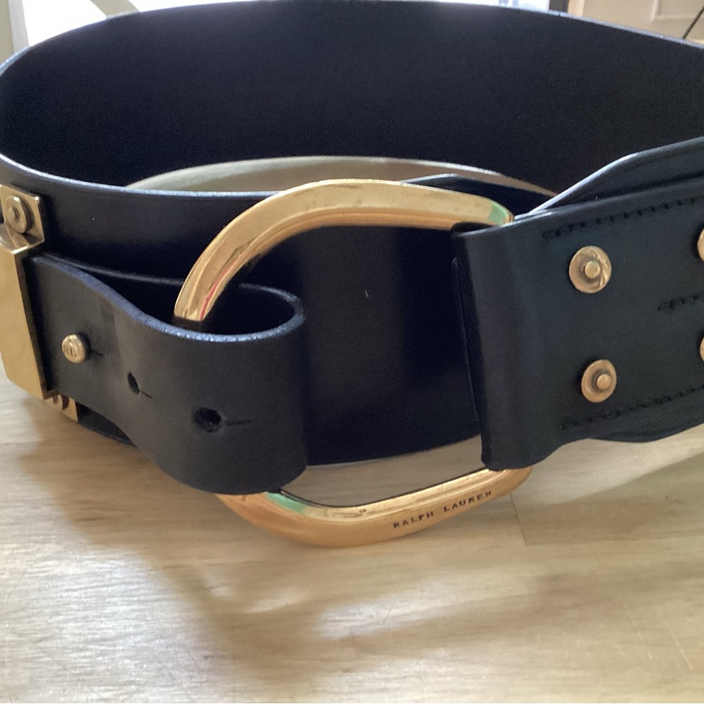 Ralph Lauren Black and Gold Wide Leather Belt